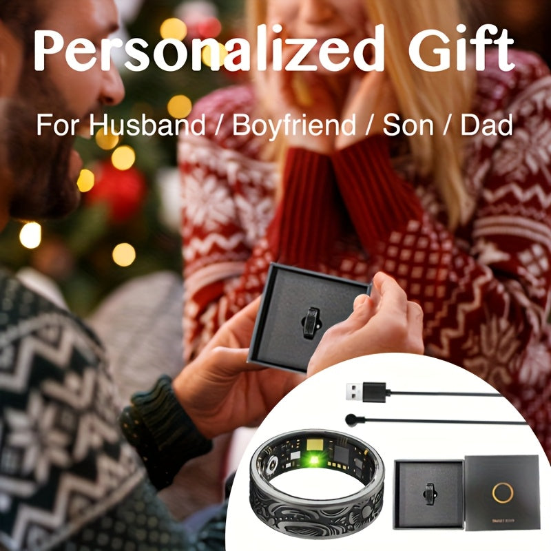 Shearly W9 Retro Smart Ring - Stainless Steel IP68, 3 Sports Modes (Step, Distance, Calories), Sleep Monitoring, Compatible with Android & for iPhone, Perfect Gift for Holidays & Birthdays, Fitness Tracking, Sleek Metallic Finish, Durable Band