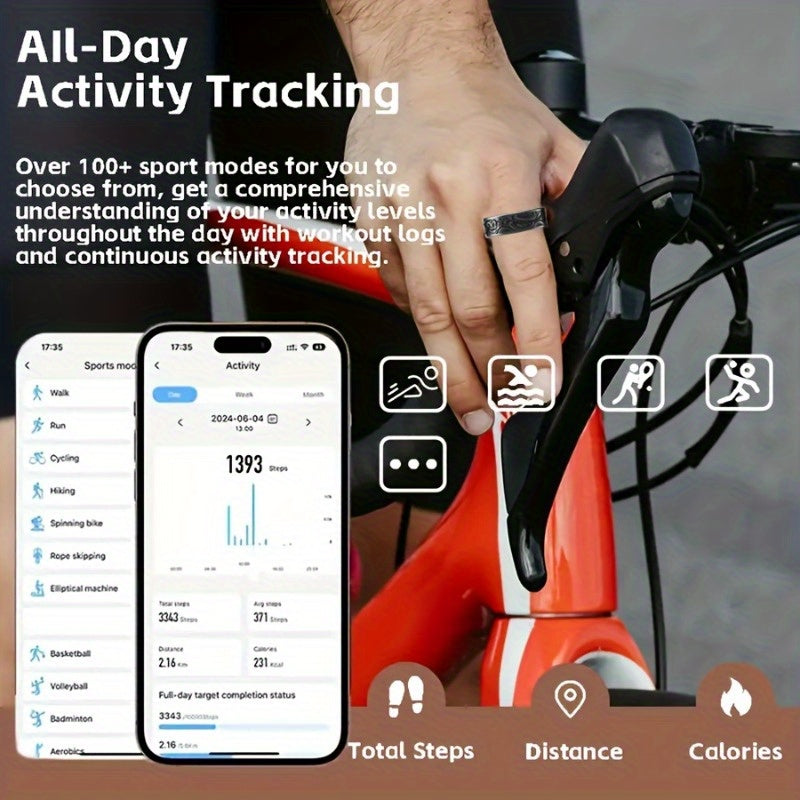 Shearly W9 Retro Smart Ring - Stainless Steel IP68, 3 Sports Modes (Step, Distance, Calories), Sleep Monitoring, Compatible with Android & for iPhone, Perfect Gift for Holidays & Birthdays, Fitness Tracking, Sleek Metallic Finish, Durable Band