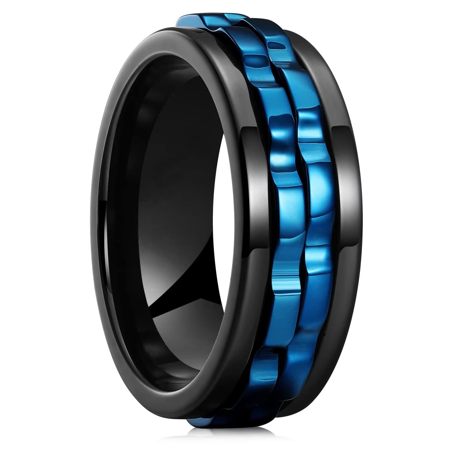 Fashion punk style gear rotating irritable ring, Stainless Steel chain rotating ring, Women's rock cycling party jewelry, simple and classic design, anti allergic and versatile for all occasions, suitable for daily wear and vacation