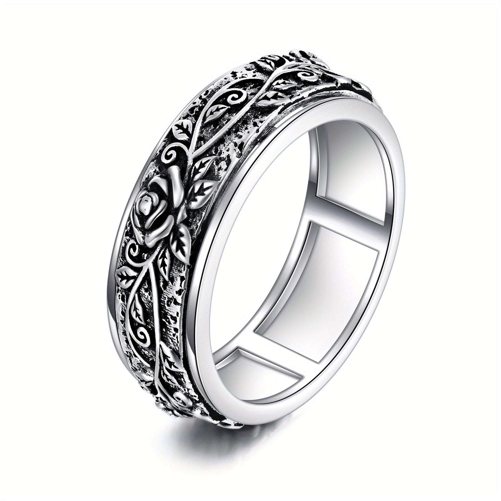 Fashion Rose Spinner Ring 925 Sterling Silvery Vintage Rose Ring Anxiety Jewelry Gift for Women Men