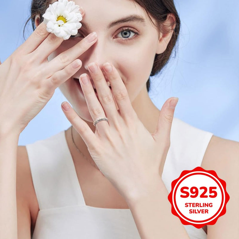 Trendy Rotatable Anxiety Rings Two Tone 925 Sterling Silver Rings for Women Casual Holiday Daisy Flower Rings Jewelry