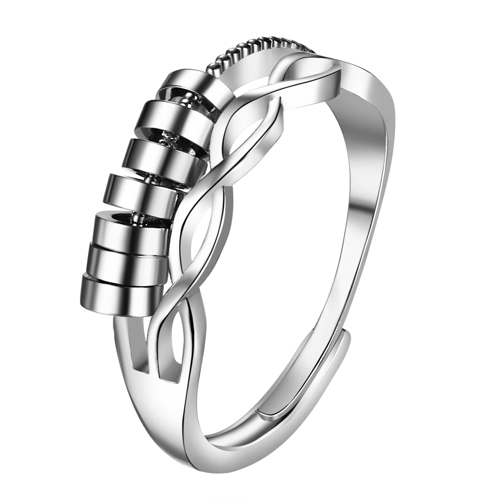 1pc JewelryWe Women's Hypoallergenic Stainless Steel Anxiety Fidget Spinner Ring - Adjustable Open Thumb Ring with Spinner Mechanism, Sensory Fidget, Durable & Rustproof for Casual Attire, Ideal Gift for Christmas, Weddings, Birthdays, Jewelry for Women