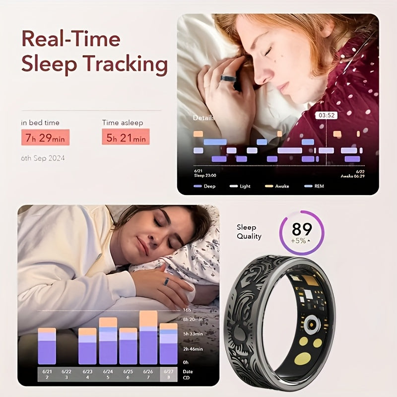 Shearly W9 Retro Smart Ring - Stainless Steel IP68, 3 Sports Modes (Step, Distance, Calories), Sleep Monitoring, Compatible with Android & for iPhone, Perfect Gift for Holidays & Birthdays, Fitness Tracking, Sleek Metallic Finish, Durable Band