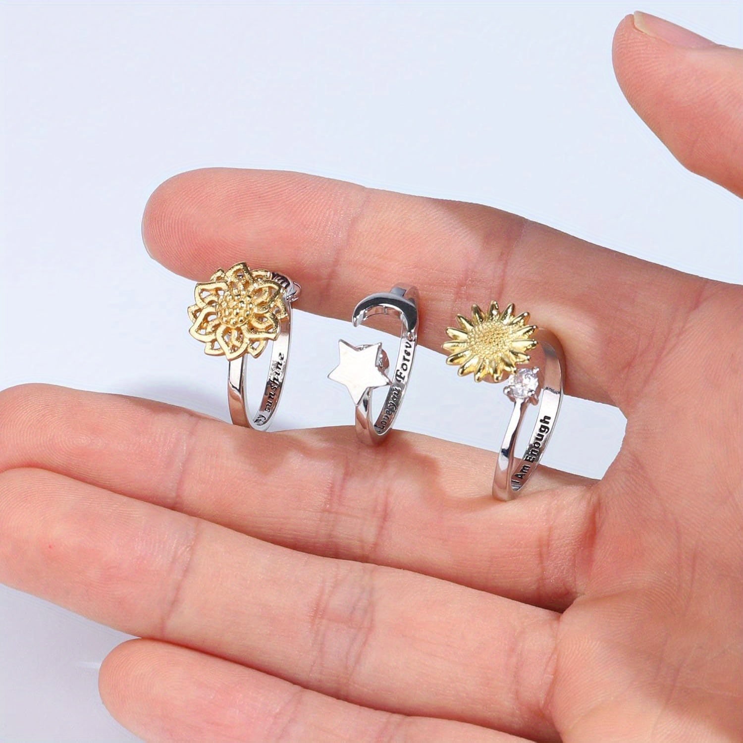 [Evil Eye Anxiety Rings] 3pcs Adjustable Evil Eye Anxiety Rings - Dainty Blue Fidget Spinner Stackable Ring for Teenager