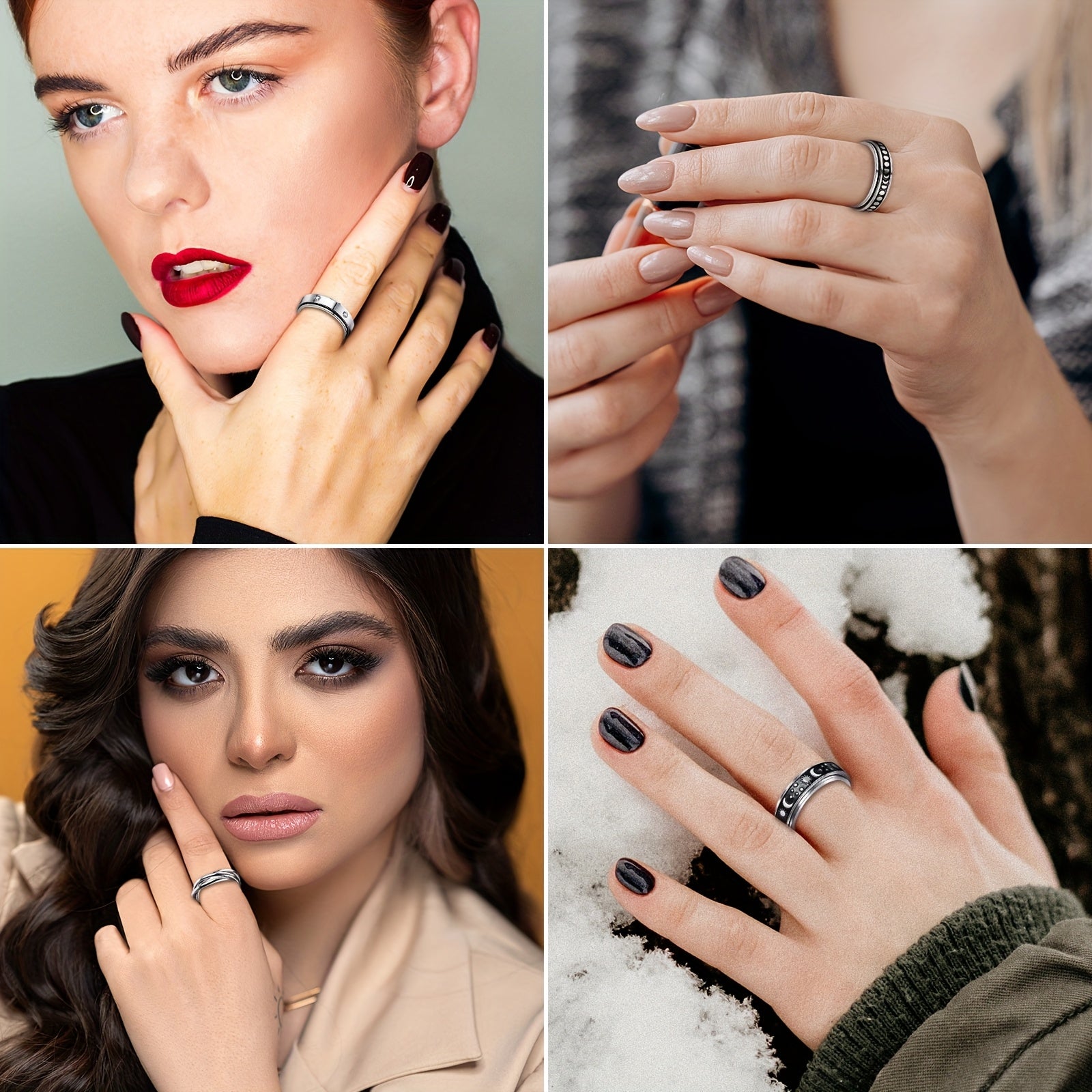 [Anti-Anxiety Fidget Rings] 6pcs Stainless Steel Spinner Fidget Rings | Anti-Anxiety, Design for Casual Attire & Gifting