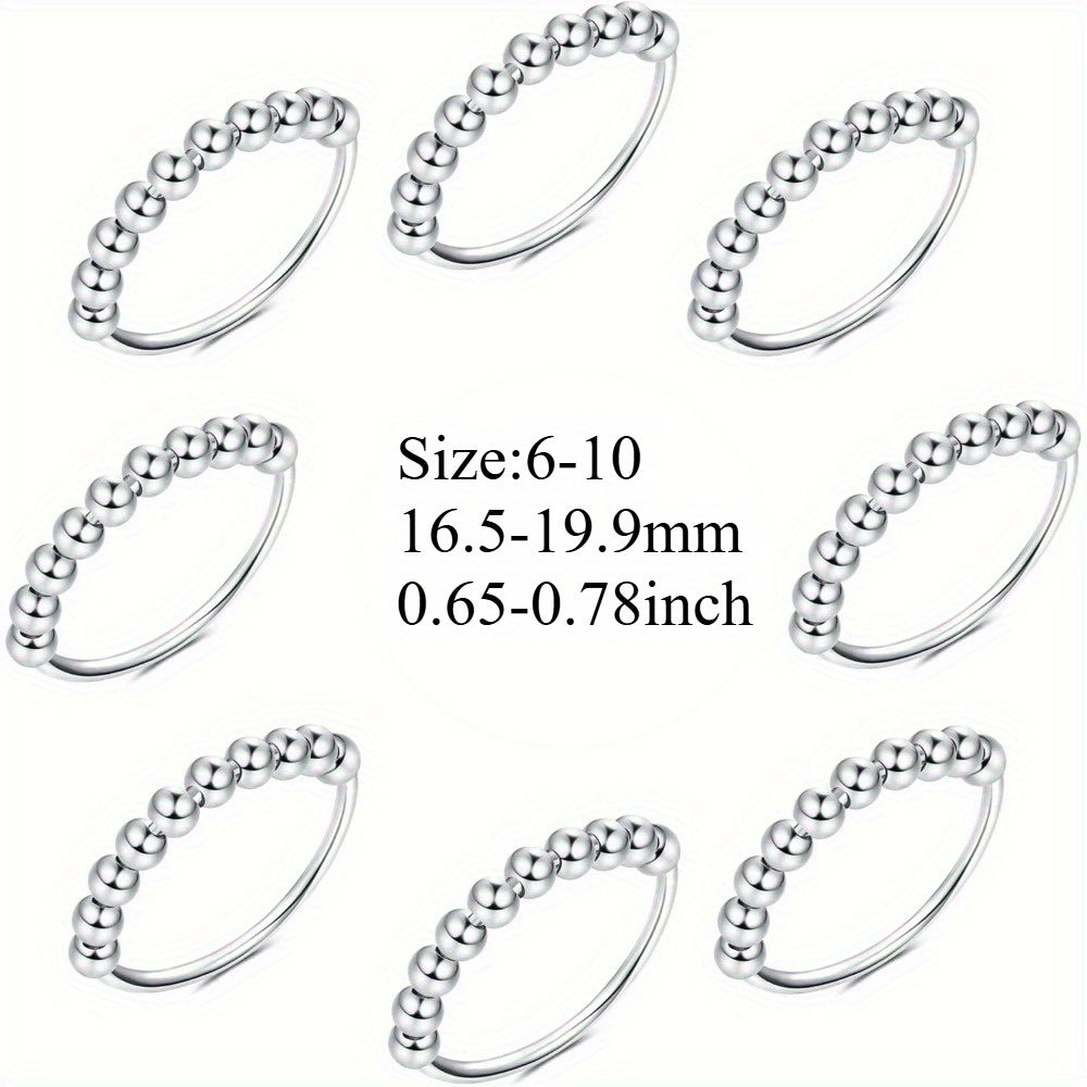 6-9pcs 316L Stainless Steel Anxiety Rings for Teenager & Teenager - Relax Spinners with Bead Design, Stress-Relief Beads for Anxiety & Insomnia, Casual Jewelry Gift, Anxiety Symptom Aid | Relaxing Bead Design | Durable Beads, Anxiety Rope, For Teenager