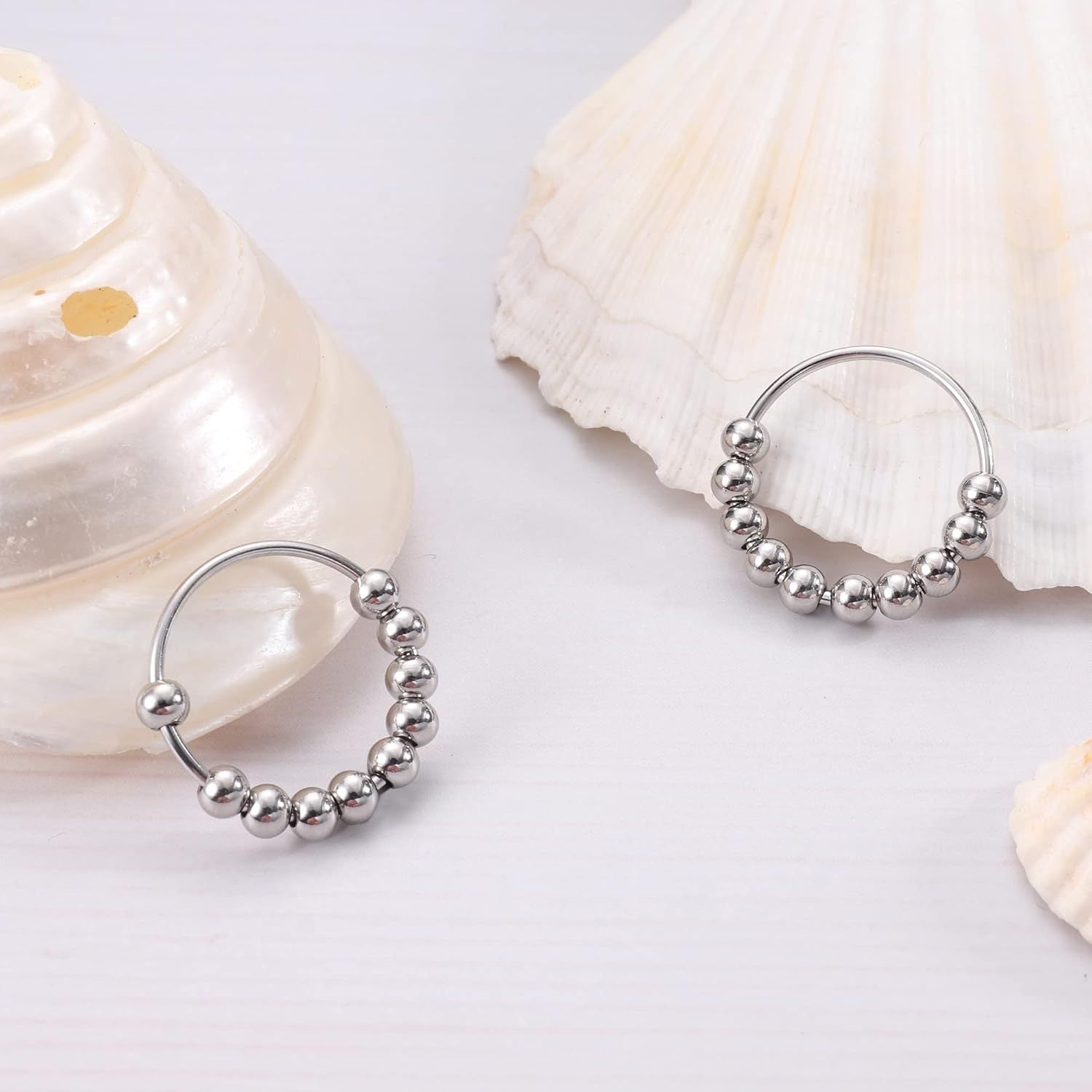 6-9pcs 316L Stainless Steel Anxiety Rings for Teenager & Teenager - Relax Spinners with Bead Design, Stress-Relief Beads for Anxiety & Insomnia, Casual Jewelry Gift, Anxiety Symptom Aid | Relaxing Bead Design | Durable Beads, Anxiety Rope, For Teenager