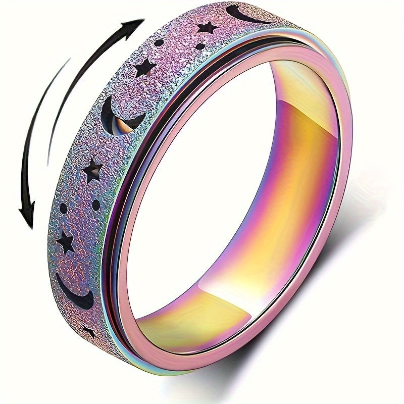 5pcs/ set of new creative Stainless Steel rotatable rings, fashionable moon and star design rings, multiple colors to choose from, paired with daily clothing