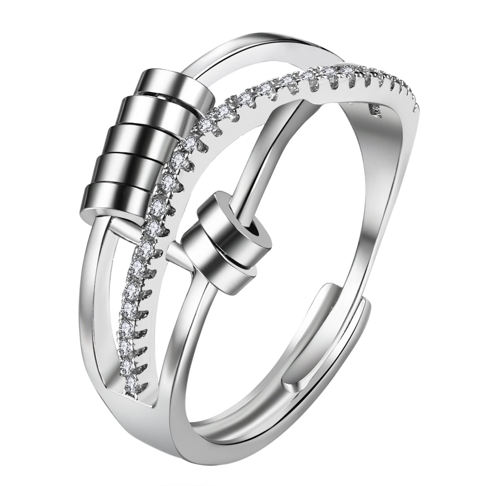1pc JewelryWe Women's Hypoallergenic Stainless Steel Anxiety Fidget Spinner Ring - Adjustable Open Thumb Ring with Spinner Mechanism, Sensory Fidget, Durable & Rustproof for Casual Attire, Ideal Gift for Christmas, Weddings, Birthdays, Jewelry for Women