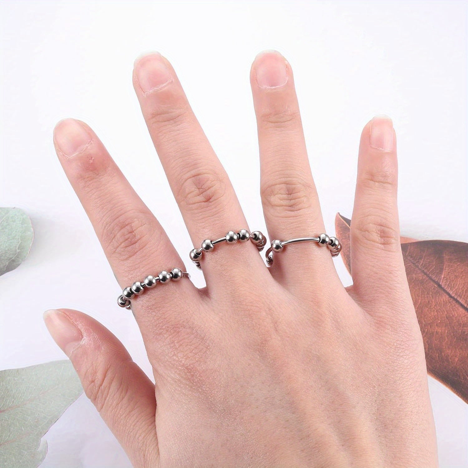 6-9pcs 316L Stainless Steel Anxiety Rings for Teenager & Teenager - Relax Spinners with Bead Design, Stress-Relief Beads for Anxiety & Insomnia, Casual Jewelry Gift, Anxiety Symptom Aid | Relaxing Bead Design | Durable Beads, Anxiety Rope, For Teenager