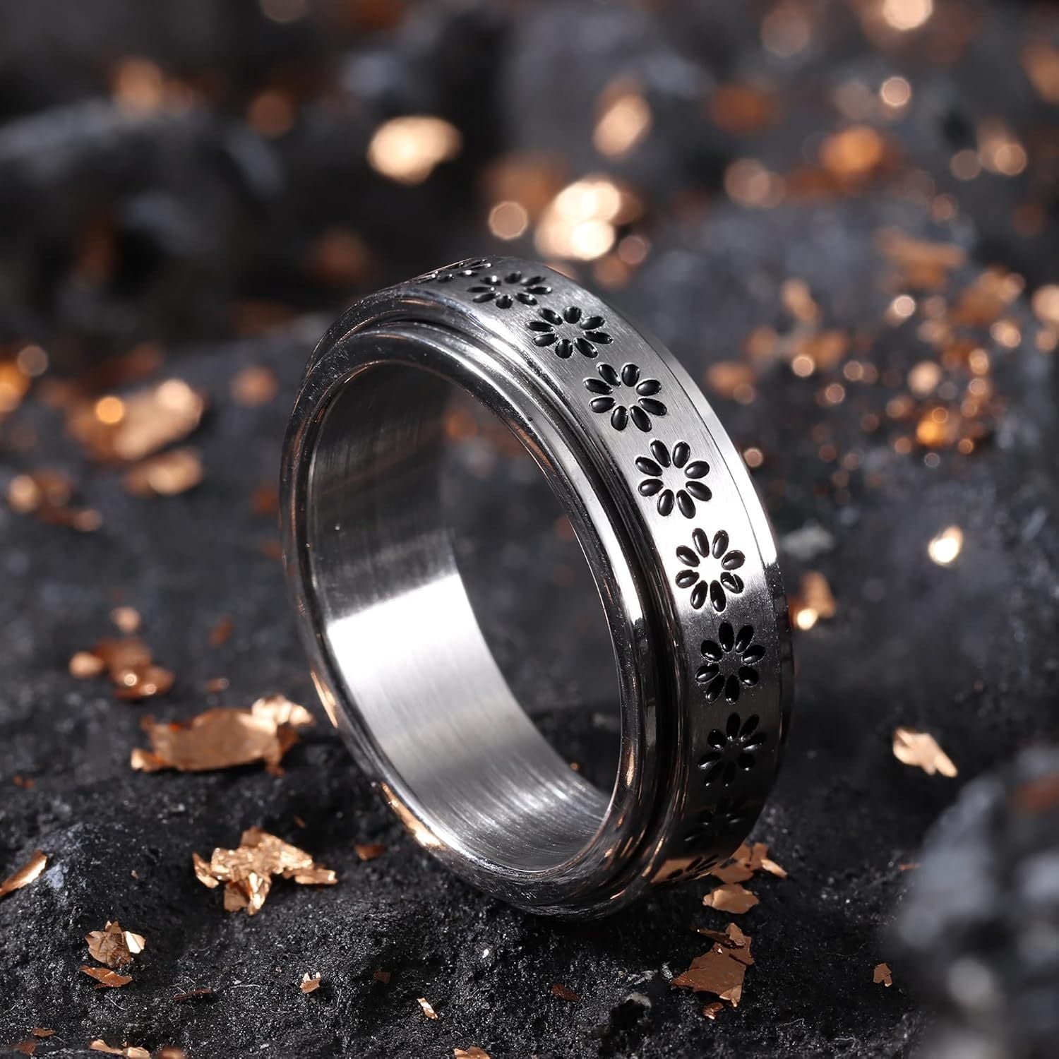 2pcs Fidget Anxiety Ring for Teenager Spinner Sunflower Ring Open Adjustable Fidget Rings for Anxiety Relief Stress Flower Moon Star Stackable Rings Fidget Jewelry Teenager Flower, For Teenager