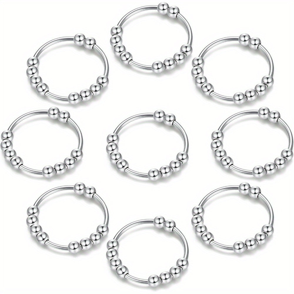 6-9pcs 316L Stainless Steel Anxiety Rings for Teenager & Teenager - Relax Spinners with Bead Design, Stress-Relief Beads for Anxiety & Insomnia, Casual Jewelry Gift, Anxiety Symptom Aid | Relaxing Bead Design | Durable Beads, Anxiety Rope, For Teenager