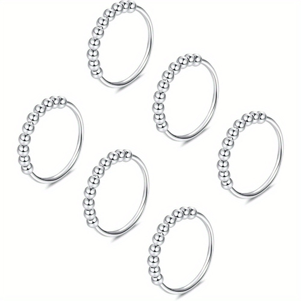 6-9pcs 316L Stainless Steel Anxiety Rings for Teenager & Teenager - Relax Spinners with Bead Design, Stress-Relief Beads for Anxiety & Insomnia, Casual Jewelry Gift, Anxiety Symptom Aid | Relaxing Bead Design | Durable Beads, Anxiety Rope, For Teenager