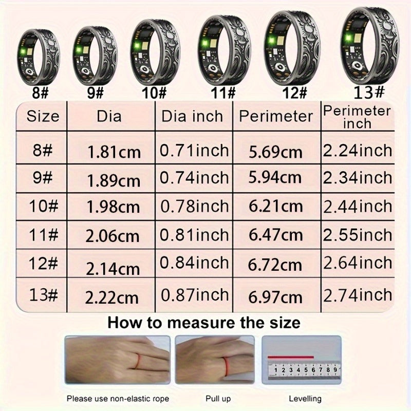 Shearly W9 Retro Smart Ring - Stainless Steel IP68, 3 Sports Modes (Step, Distance, Calories), Sleep Monitoring, Compatible with Android & for iPhone, Perfect Gift for Holidays & Birthdays, Fitness Tracking, Sleek Metallic Finish, Durable Band