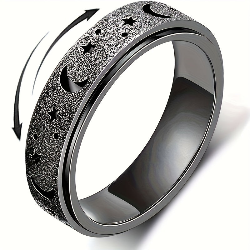 5pcs/ set of new creative Stainless Steel rotatable rings, fashionable moon and star design rings, multiple colors to choose from, paired with daily clothing