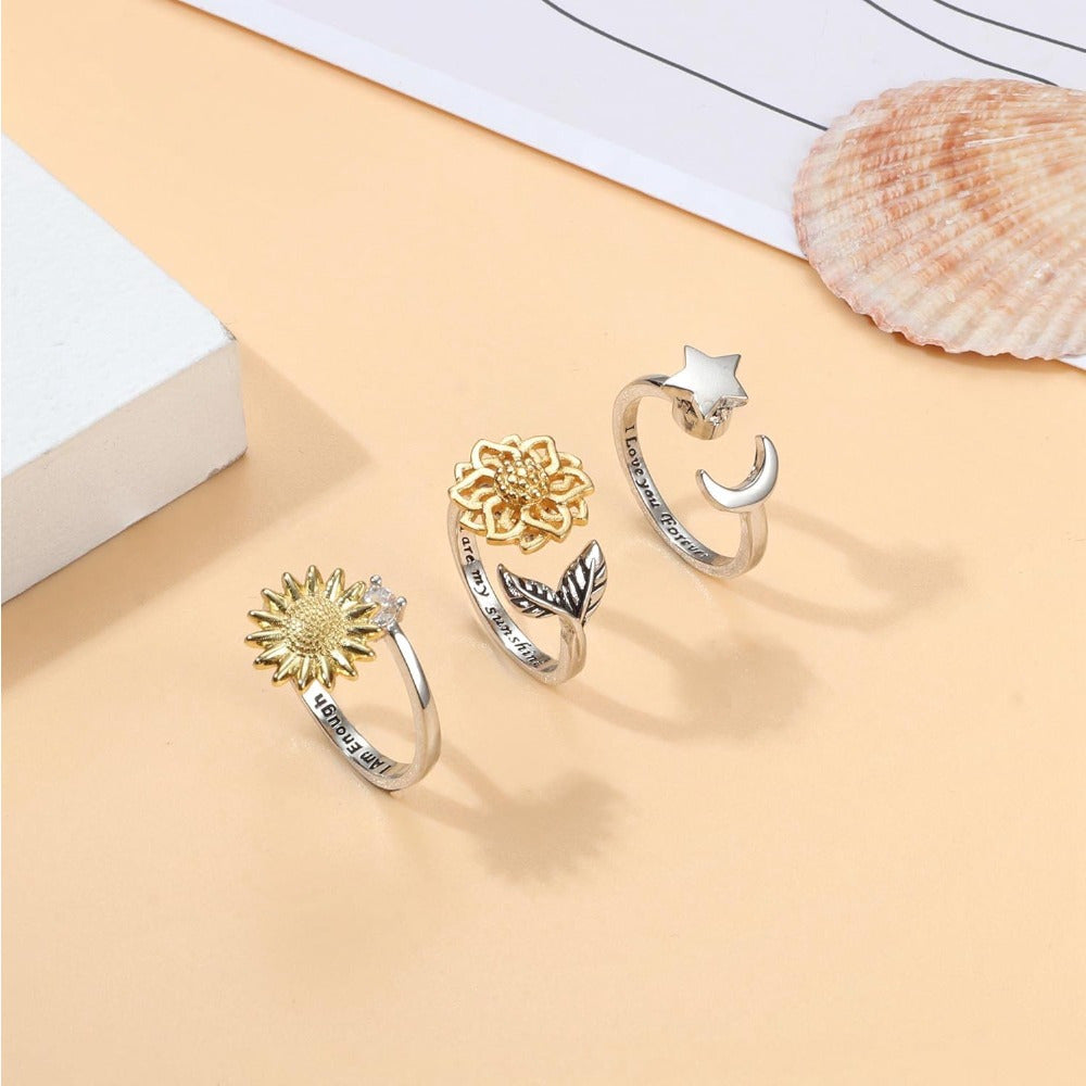 [Evil Eye Anxiety Rings] 3pcs Adjustable Evil Eye Anxiety Rings - Dainty Blue Fidget Spinner Stackable Ring for Teenager