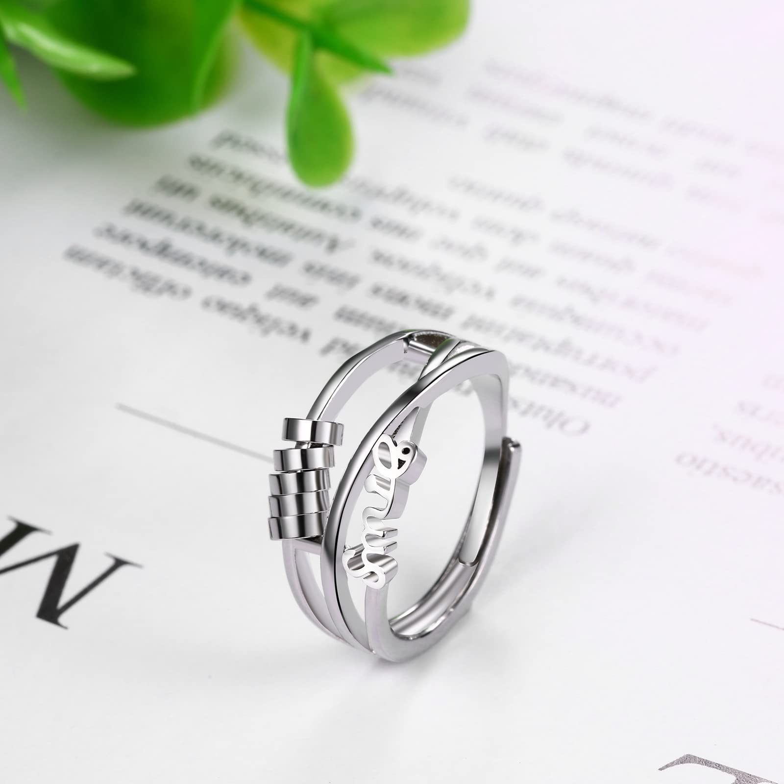 1pc JewelryWe Women's Hypoallergenic Stainless Steel Anxiety Fidget Spinner Ring - Adjustable Open Thumb Ring with Spinner Mechanism, Sensory Fidget, Durable & Rustproof for Casual Attire, Ideal Gift for Christmas, Weddings, Birthdays, Jewelry for Women