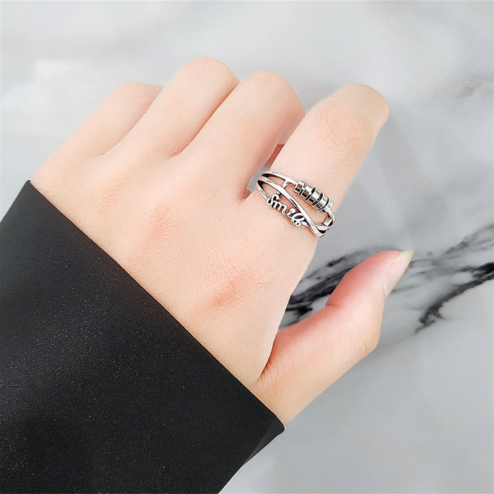 1pc JewelryWe Women's Hypoallergenic Stainless Steel Anxiety Fidget Spinner Ring - Adjustable Open Thumb Ring with Spinner Mechanism, Sensory Fidget, Durable & Rustproof for Casual Attire, Ideal Gift for Christmas, Weddings, Birthdays, Jewelry for Women