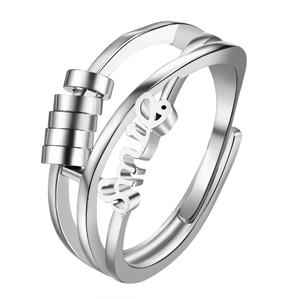 1pc JewelryWe Women's Hypoallergenic Stainless Steel Anxiety Fidget Spinner Ring - Adjustable Open Thumb Ring with Spinner Mechanism, Sensory Fidget, Durable & Rustproof for Casual Attire, Ideal Gift for Christmas, Weddings, Birthdays, Jewelry for Women