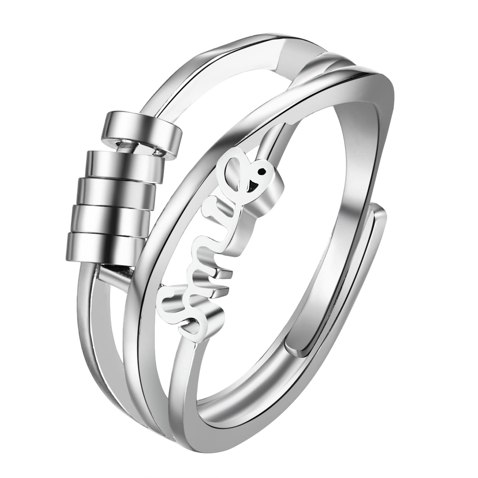1pc JewelryWe Women's Hypoallergenic Stainless Steel Anxiety Fidget Spinner Ring - Adjustable Open Thumb Ring with Spinner Mechanism, Sensory Fidget, Durable & Rustproof for Casual Attire, Ideal Gift for Christmas, Weddings, Birthdays, Jewelry for Women