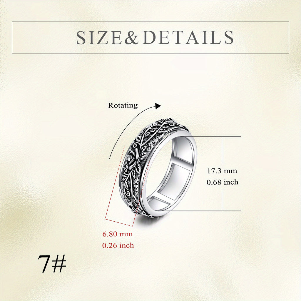 Fashion Rose Spinner Ring 925 Sterling Silvery Vintage Rose Ring Anxiety Jewelry Gift for Women Men