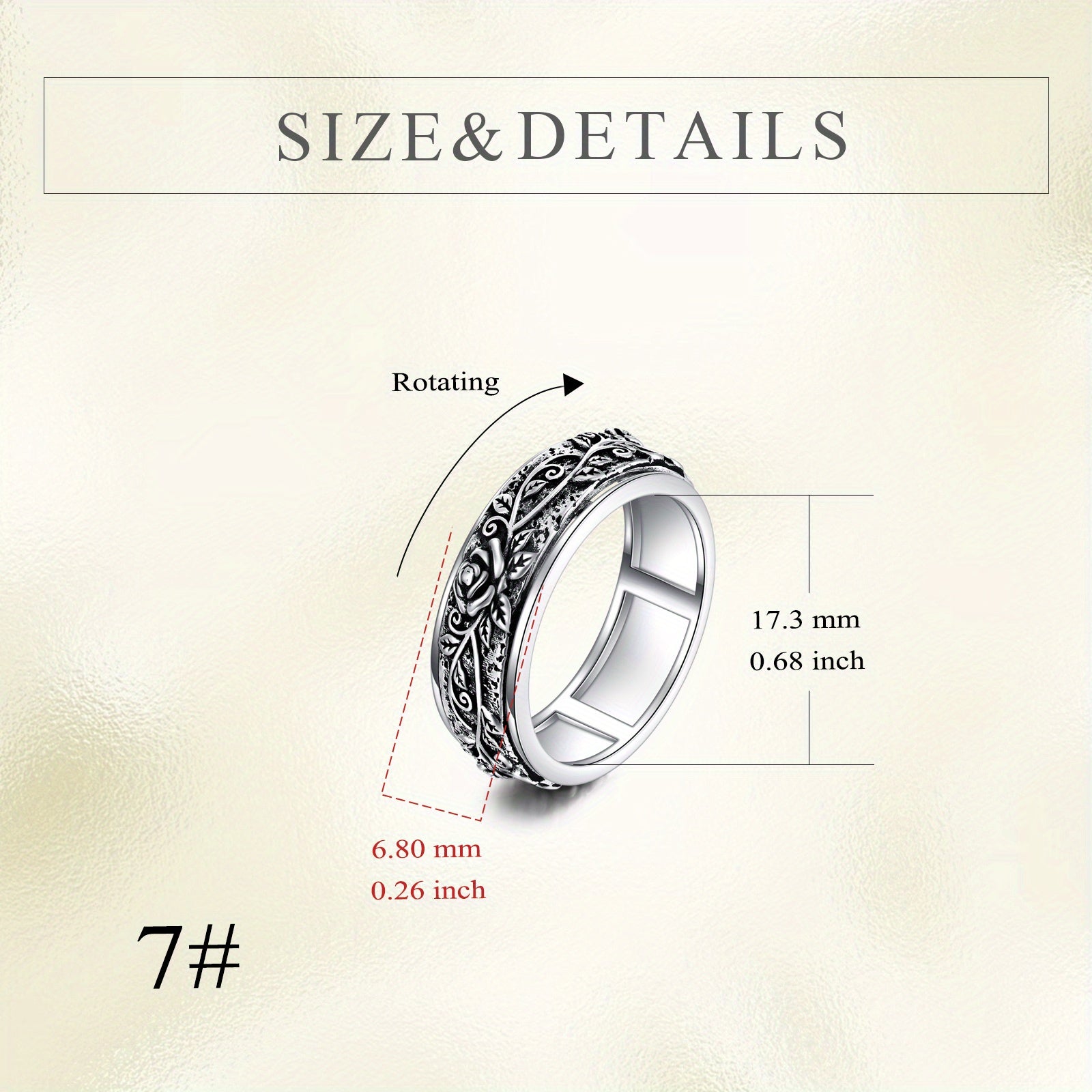 Fashion Rose Spinner Ring 925 Sterling Silvery Vintage Rose Ring Anxiety Jewelry Gift for Women Men