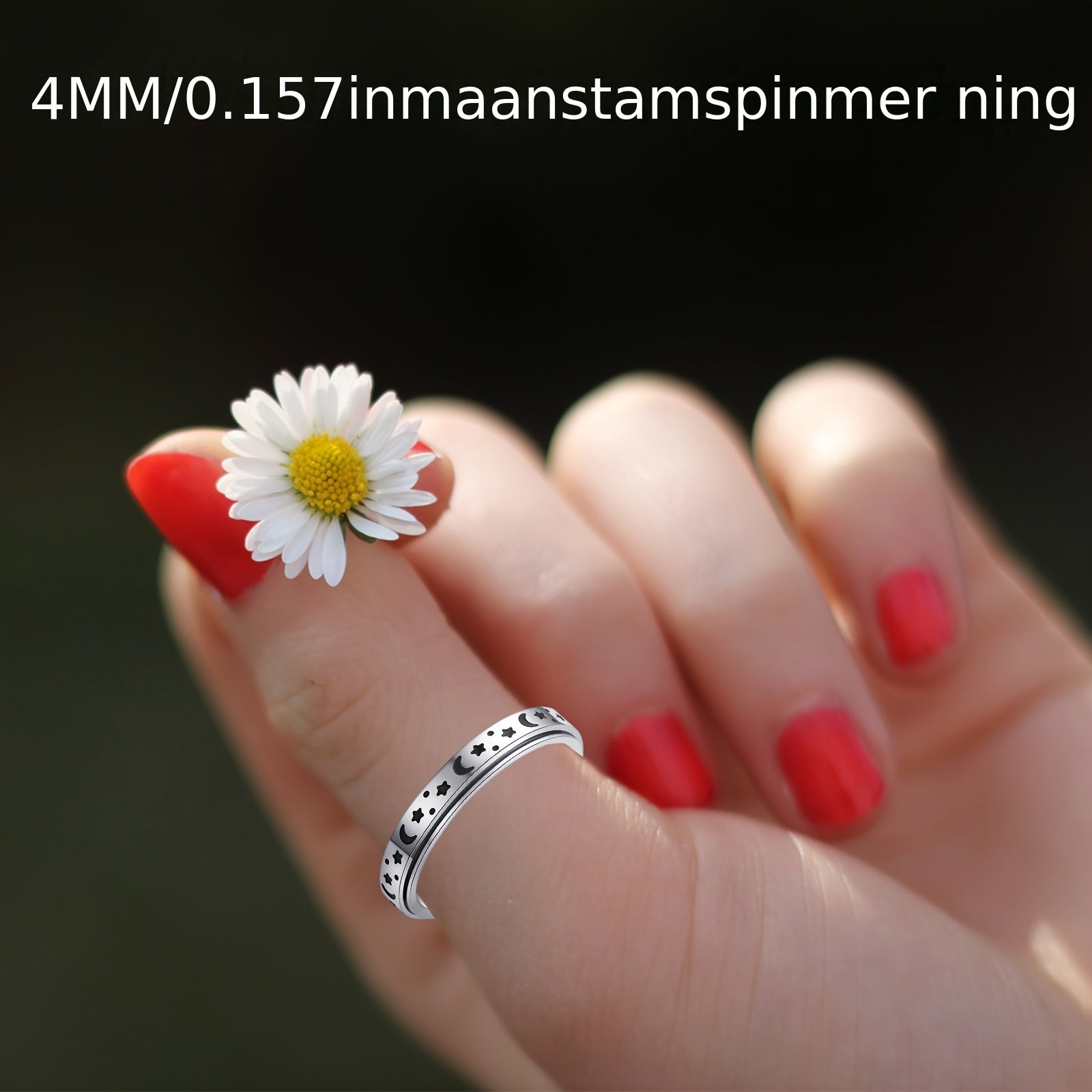 A Trendy 4mm Stainless Steel Rotatable Ring Set - Featuring Moon And Star Design, Available In Various Colors - Perfect For Daily Wear, Ramadan