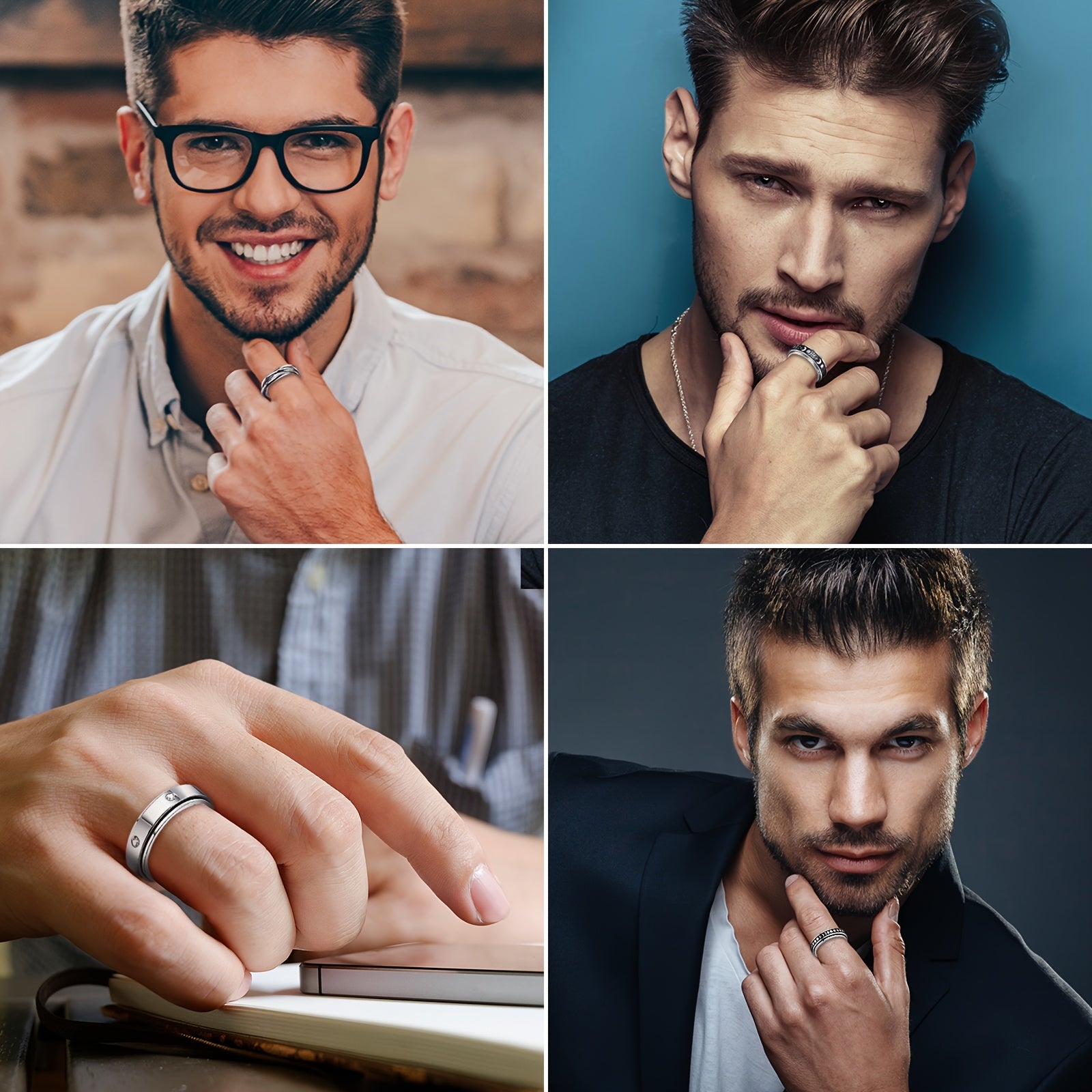 [Anti-Anxiety Fidget Rings] 6pcs Stainless Steel Spinner Fidget Rings | Anti-Anxiety, Design for Casual Attire & Gifting