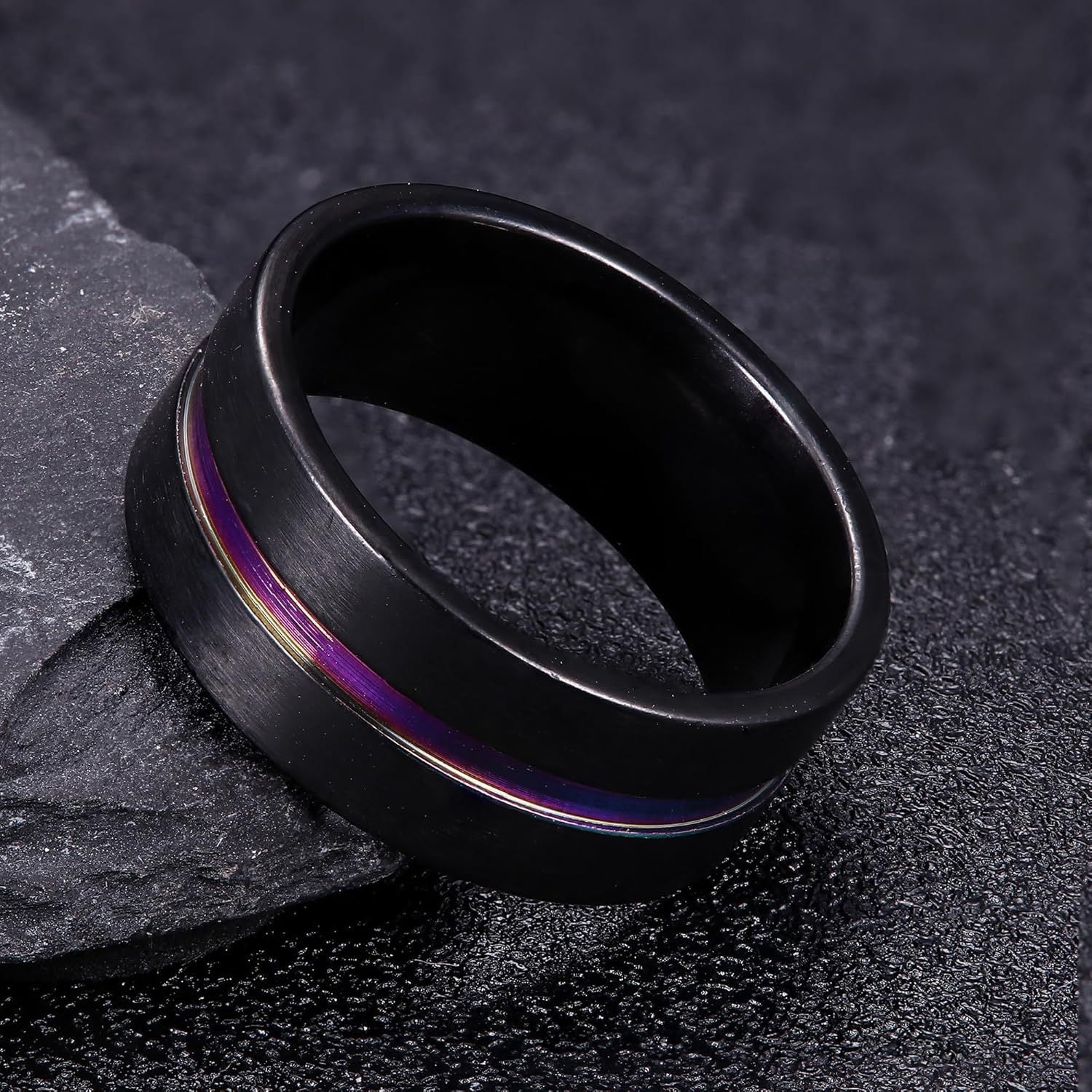 [Stainless Steel Fidget Rings] 16pcs Stainless Steel Fidget Rings | Stress Anxiety Relief Spinner Rings with Black Cool Chain Band Design, Fashion Accessory Set for Wedding Promises, Casual Attire & Gift-Giving