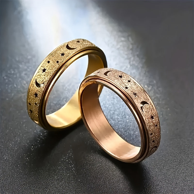 5pcs/ set of new creative Stainless Steel rotatable rings, fashionable moon and star design rings, multiple colors to choose from, paired with daily clothing