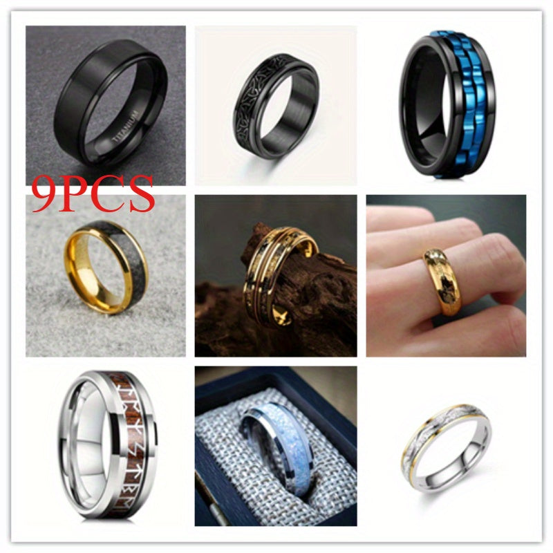 9pcs Set - Universal for Men And Women, Rotating Stainless Steel Watch Band, Plated with 18K Golden, an Amazing Gift.