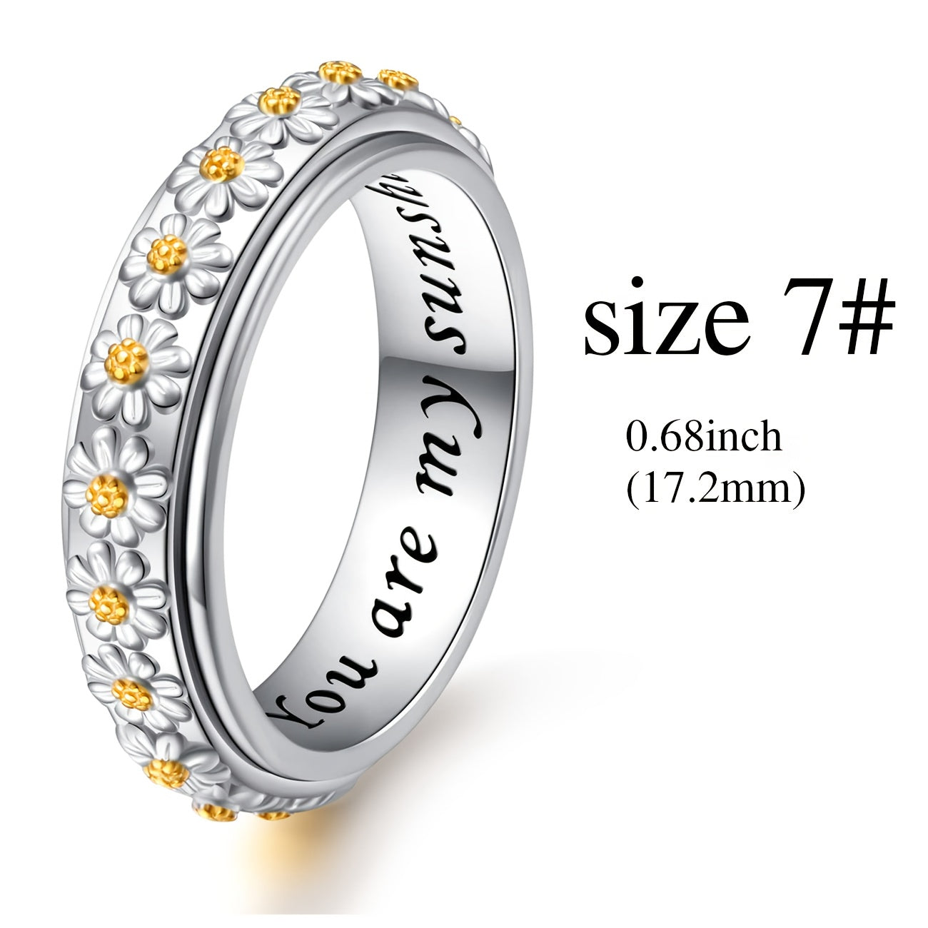 Sterling Silver Daisy Spinner Ring for Anxiety Relief, Stress Relieving Flower Fidget Ring, Elegant Gift for Women - You Are My Sunshine