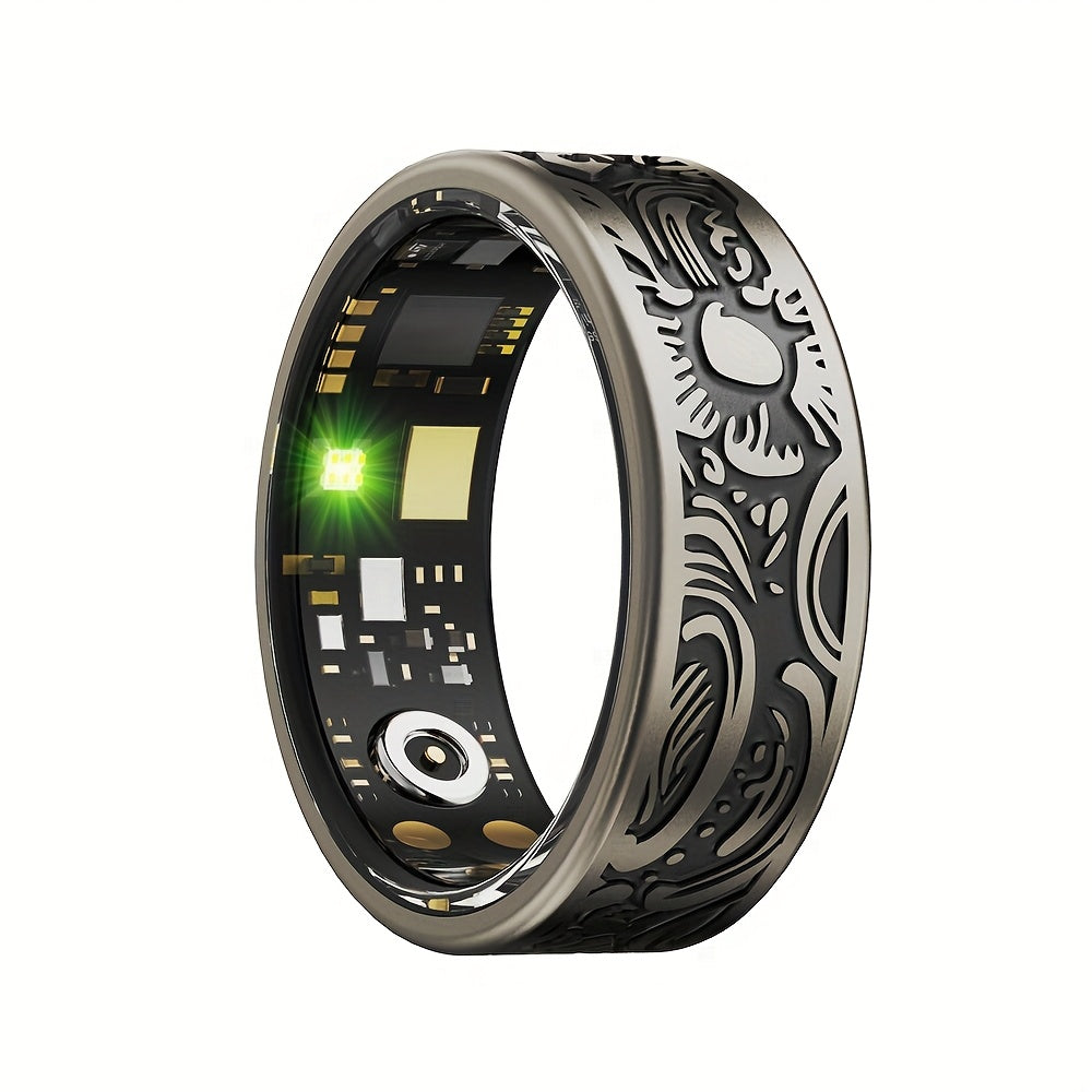 Shearly W9 Retro Smart Ring - Stainless Steel IP68, 3 Sports Modes (Step, Distance, Calories), Sleep Monitoring, Compatible with Android & for iPhone, Perfect Gift for Holidays & Birthdays, Fitness Tracking, Sleek Metallic Finish, Durable Band
