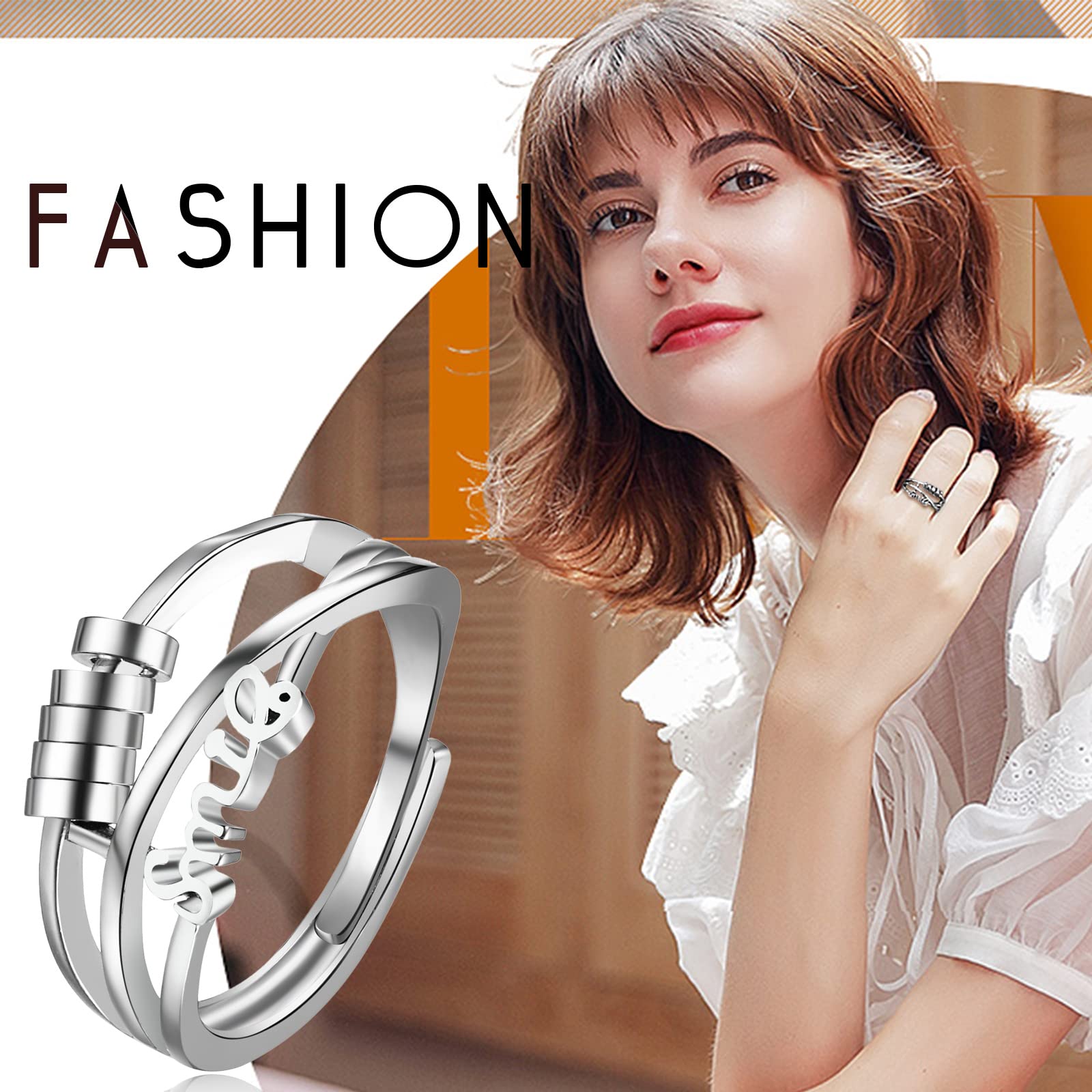 1pc JewelryWe Women's Hypoallergenic Stainless Steel Anxiety Fidget Spinner Ring - Adjustable Open Thumb Ring with Spinner Mechanism, Sensory Fidget, Durable & Rustproof for Casual Attire, Ideal Gift for Christmas, Weddings, Birthdays, Jewelry for Women