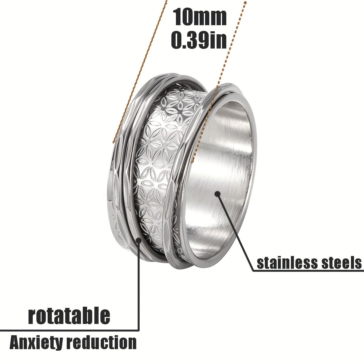 A Stylish Women's Ring With A Vintage Rotating Flower Ring, A Stainless Steel Anxiety-relief Ring, A Unique Snowflake Rotating Ring, A Meditation Ring, Fashionable Jewelry Suitable For Holidays/yoga/parties/birthdays/anniversaries, Etc.
