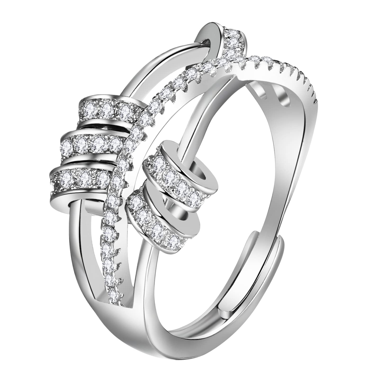 1pc JewelryWe Women's Hypoallergenic Stainless Steel Anxiety Fidget Spinner Ring - Adjustable Open Thumb Ring with Spinner Mechanism, Sensory Fidget, Durable & Rustproof for Casual Attire, Ideal Gift for Christmas, Weddings, Birthdays, Jewelry for Women