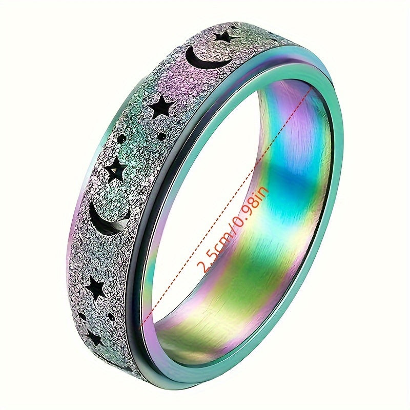 5pcs/ set of new creative Stainless Steel rotatable rings, fashionable moon and star design rings, multiple colors to choose from, paired with daily clothing
