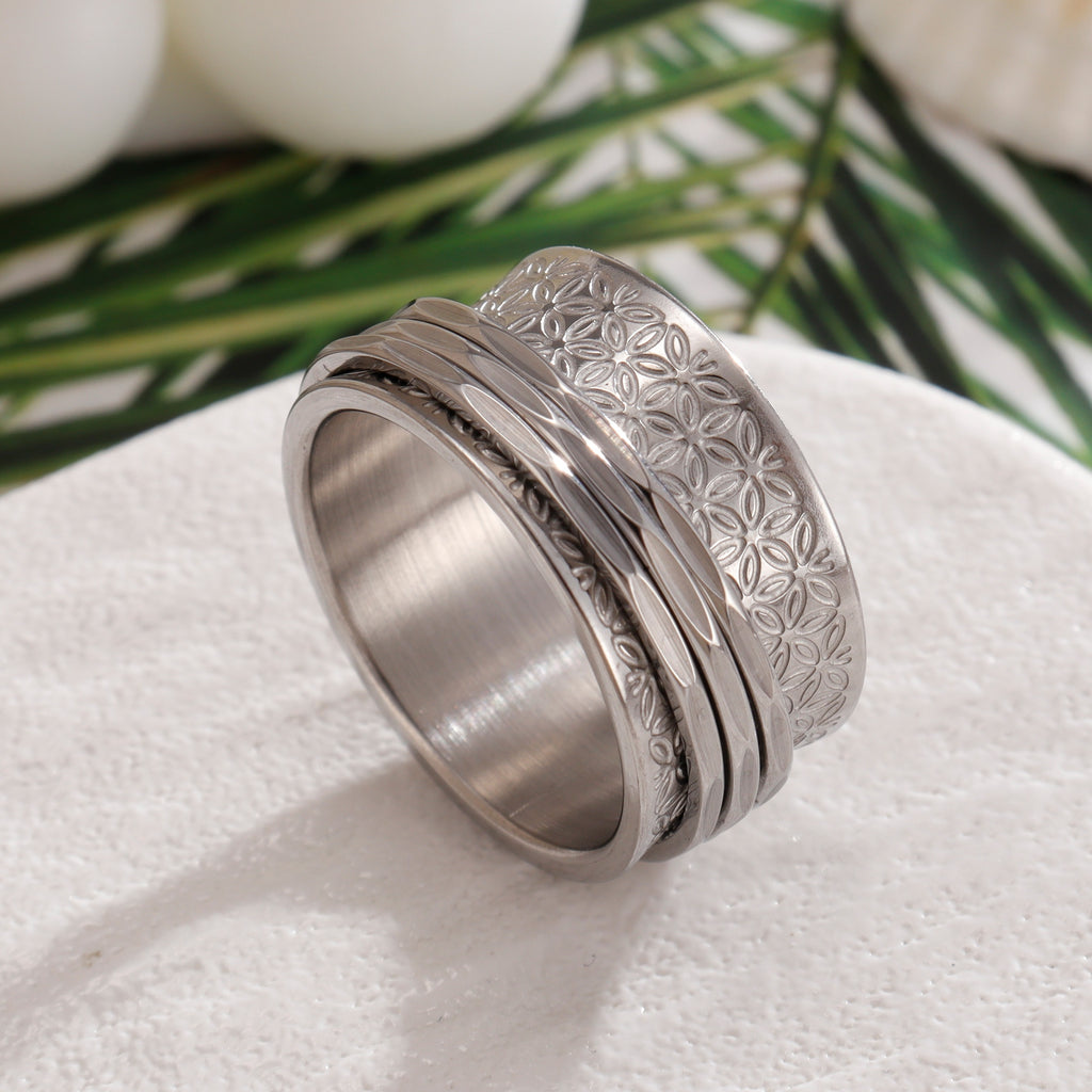 A Stylish Women's Ring With A Vintage Rotating Flower Ring, A Stainless Steel Anxiety-relief Ring, A Unique Snowflake Rotating Ring, A Meditation Ring, Fashionable Jewelry Suitable For Holidays/yoga/parties/birthdays/anniversaries, Etc.