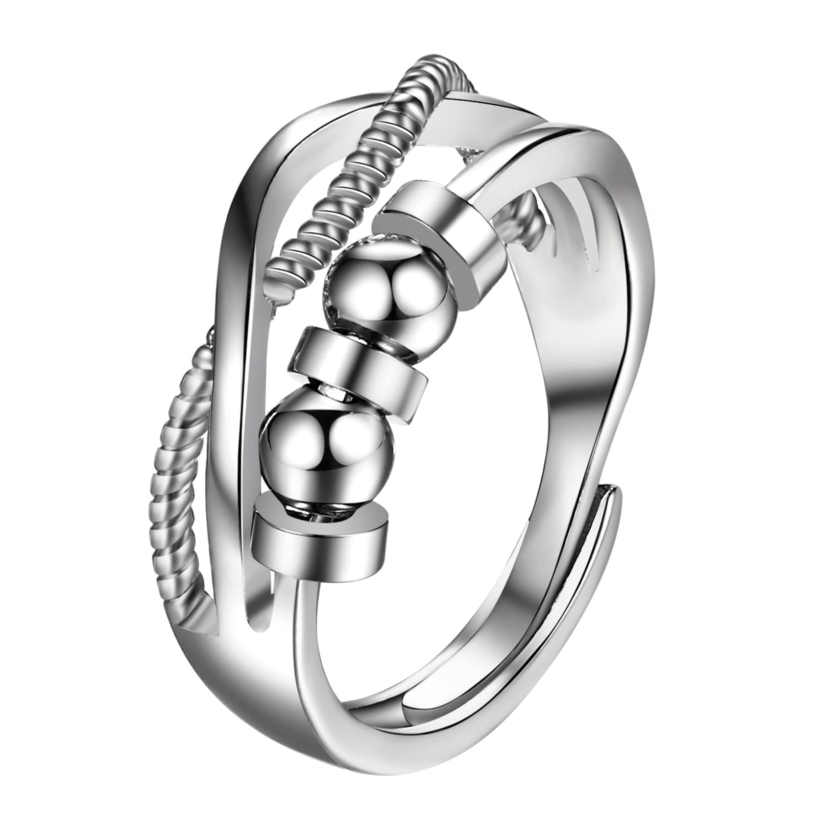 1pc JewelryWe Women's Hypoallergenic Stainless Steel Anxiety Fidget Spinner Ring - Adjustable Open Thumb Ring with Spinner Mechanism, Sensory Fidget, Durable & Rustproof for Casual Attire, Ideal Gift for Christmas, Weddings, Birthdays, Jewelry for Women