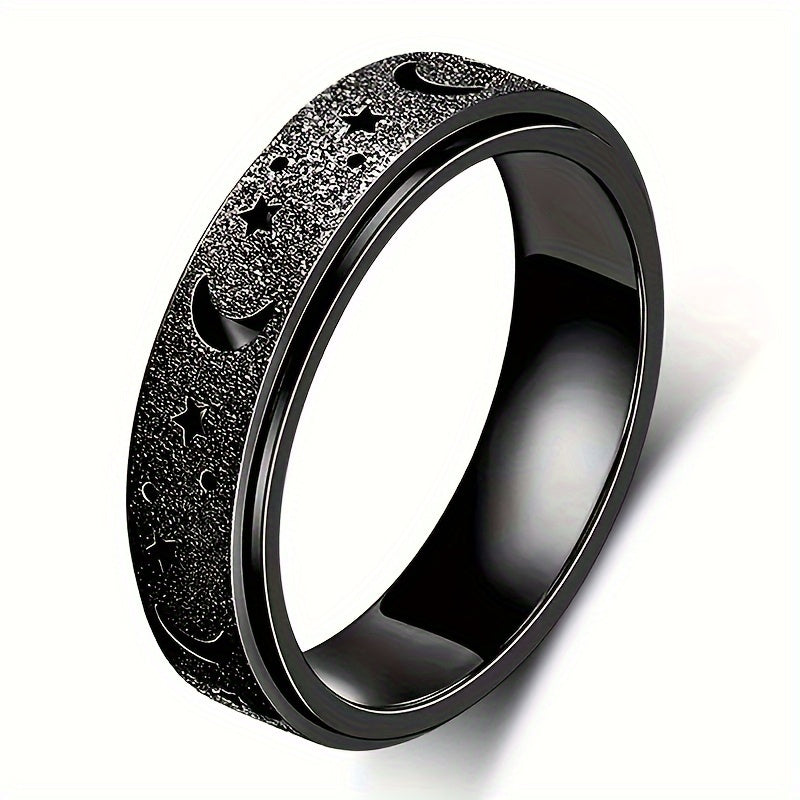 5pcs/ set of new creative Stainless Steel rotatable rings, fashionable moon and star design rings, multiple colors to choose from, paired with daily clothing