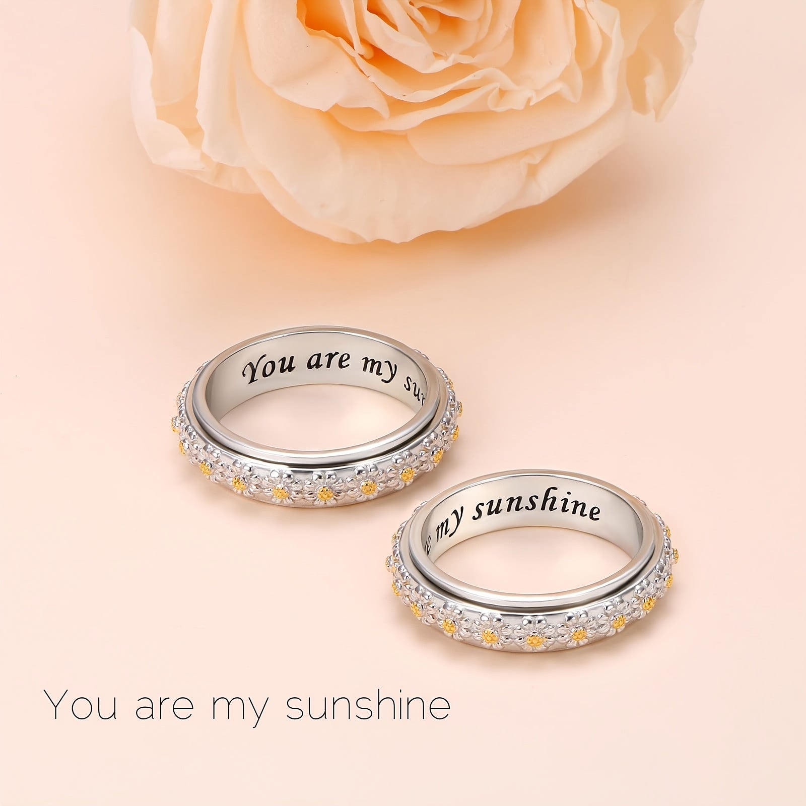 Sterling Silver Daisy Spinner Ring for Anxiety Relief, Stress Relieving Flower Fidget Ring, Elegant Gift for Women - You Are My Sunshine