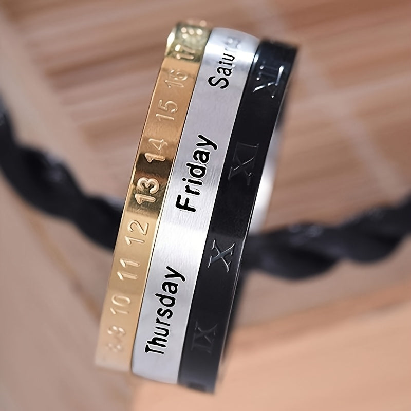 3pcs Punk Spinner Male Date Time Calendar Creative Rotatable Ring with Roman Numerals Men'S Anxiety Fidget Rings, Jewelry Suitable for All Seasons, Daily Unique Gifts, Birthday Anniversaries, Halloween Gifts, Christmas Gifts, Niche and Unique Charm