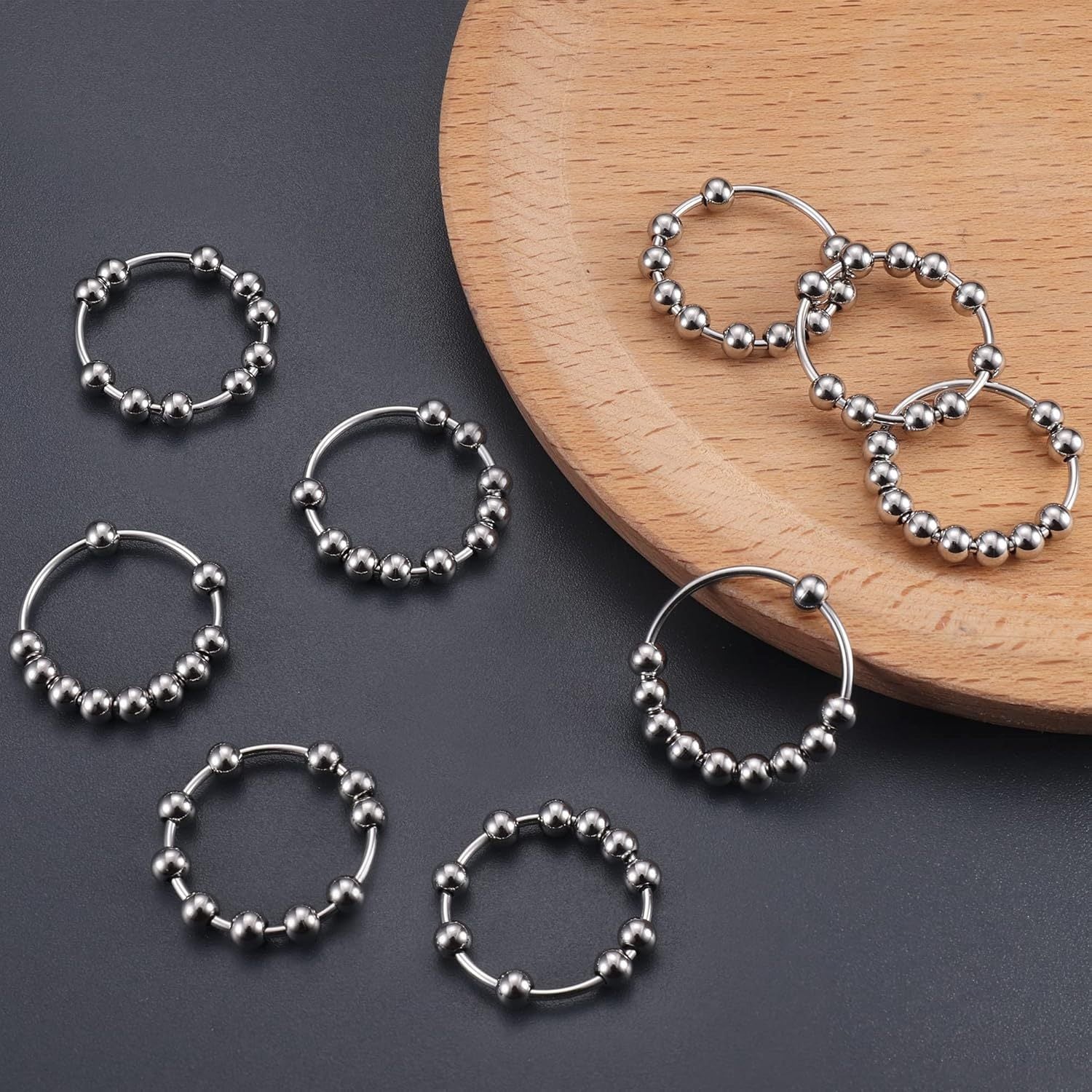 6-9pcs 316L Stainless Steel Anxiety Rings for Teenager & Teenager - Relax Spinners with Bead Design, Stress-Relief Beads for Anxiety & Insomnia, Casual Jewelry Gift, Anxiety Symptom Aid | Relaxing Bead Design | Durable Beads, Anxiety Rope, For Teenager